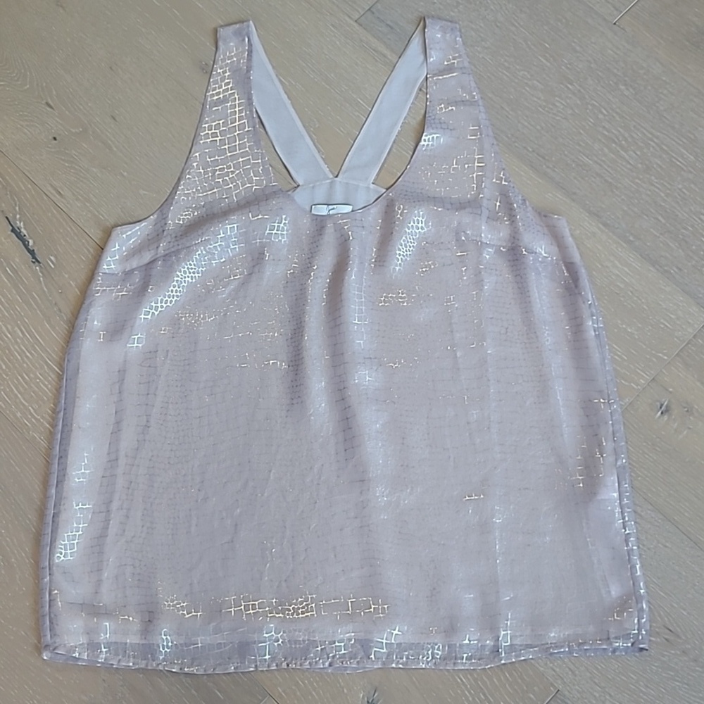 EUC Joie Mirla Tank Women's Large Sheer/Metallic Gold Animal Print Flowy Top